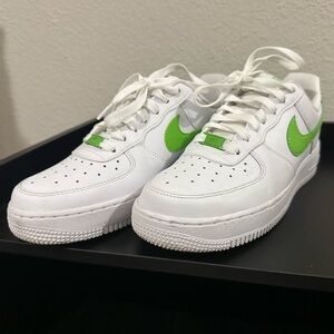 Nike Air Force 1 ‘07, white and bright green, women’s 8